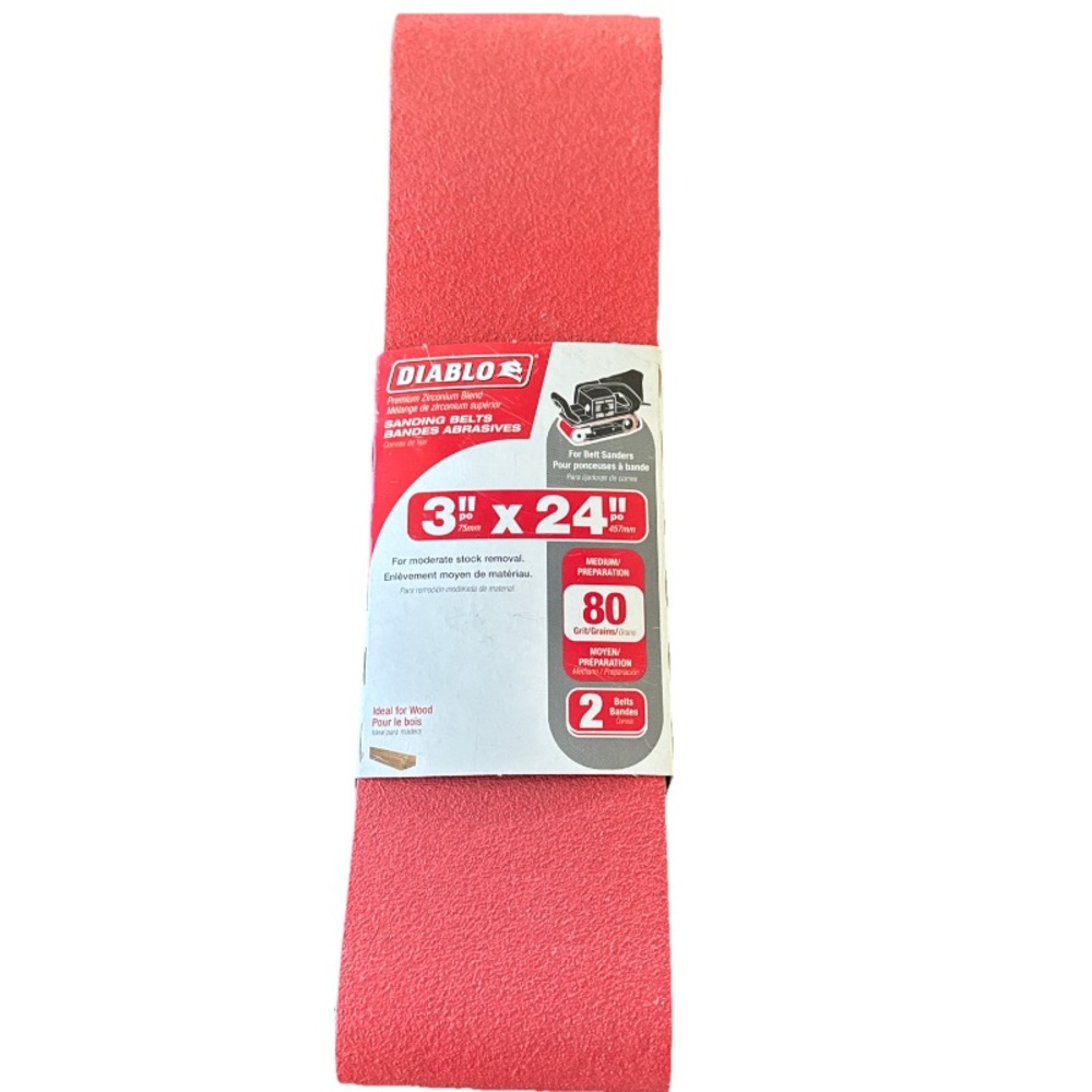 Diablo Premium Zirconium Blend Sanding Belt 3" x 24" -2 Belts Red 80 Grit Grain